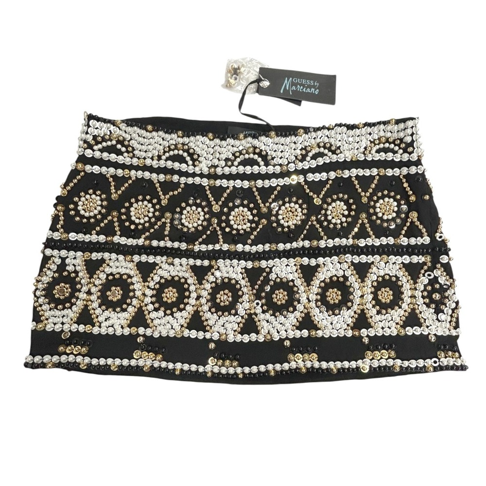 Guess Marciano Pearl Beaded Mini Skirt Size 10 Black Glam Showgirl Y2K Party NWT - Picture 2 of 15